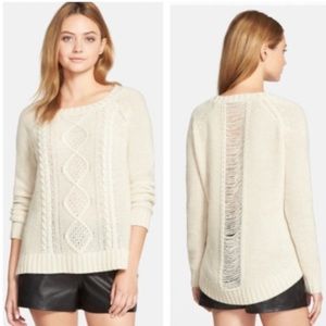 Cupcakes & Cashmere Wool Blend Ivory Distressed Cable Knit Sweater in Size Small